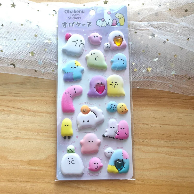 1 pc/4 pcs Cartoon Ghost Diamond 3D Puffy Sticker Scrapbooking Diy Journal Stationery Sticker Cute Decor School Supplies Gift