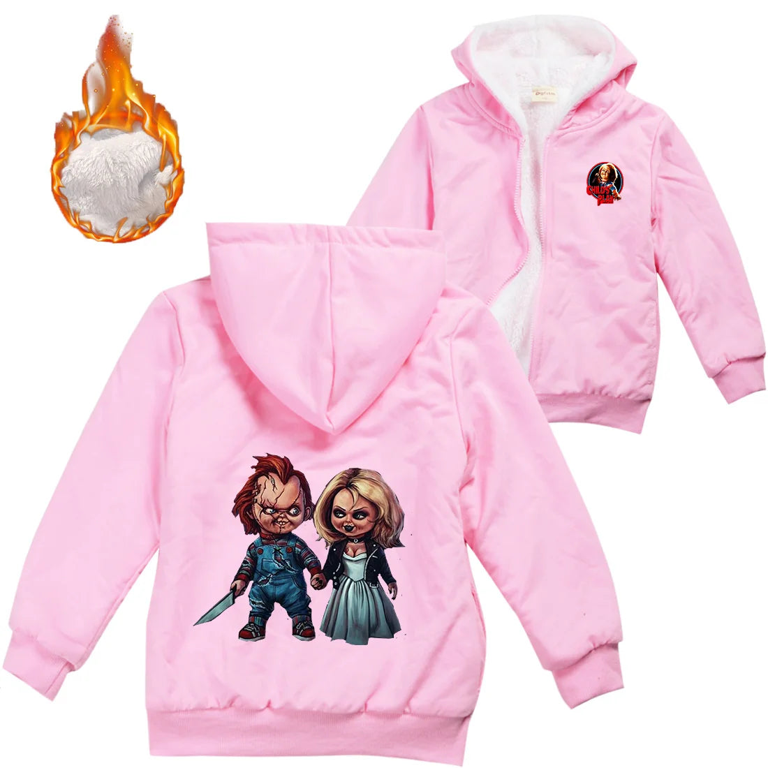 Child's Play Chucky Warm Winter Jacket For Boys Girls with Zipper Children Coat Thicken Hooded Sweater Kids Outerwear