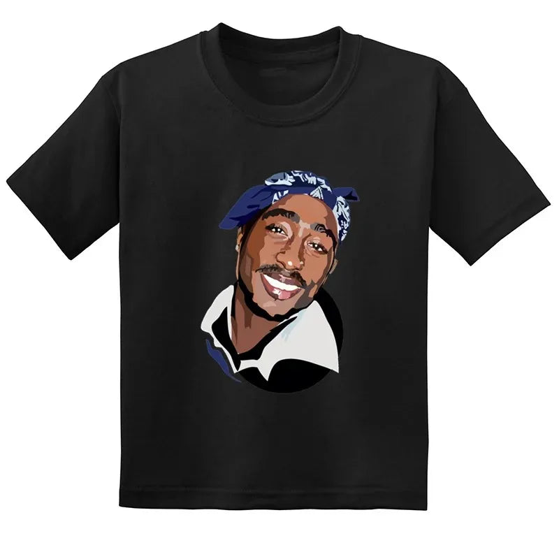 Hip Hop Festival Rapper 2pac Kids Mens  Fashion Children T Shirt Tupac Thug Life Clothes Girls Boys Women Summer Black T-Shirt