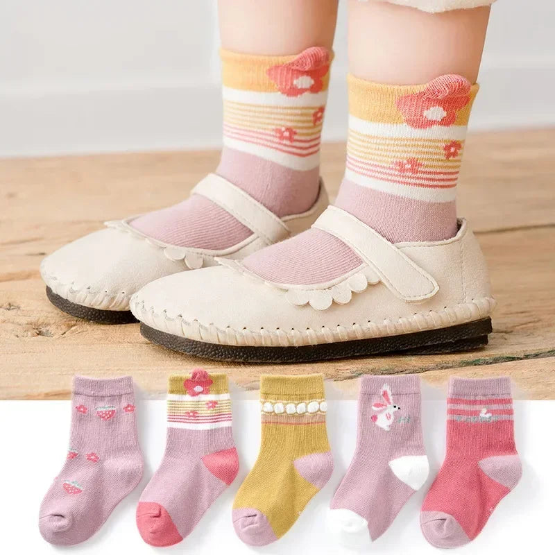 5 Pairs Kids Boys Socks Tennis Children Sport School Students Socks Spring Autumn Soft Cotton Toddler Mid Tube Girls Sports Sock