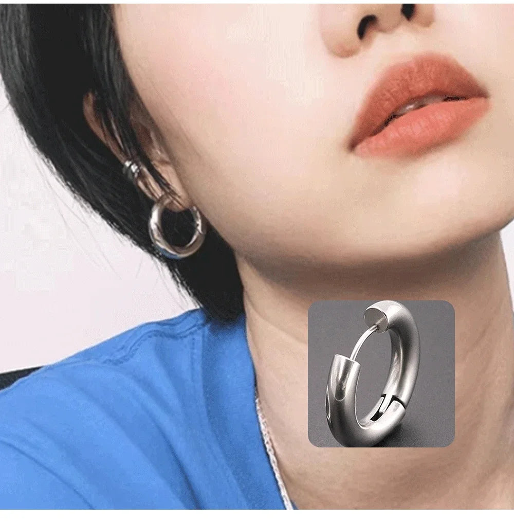 2pc Stainless Steel Small Hoop Earrings Punk Hip Hop Circle Round Huggie Hoop Earrings for Women Men Ear Ring Ear Bone Buckle