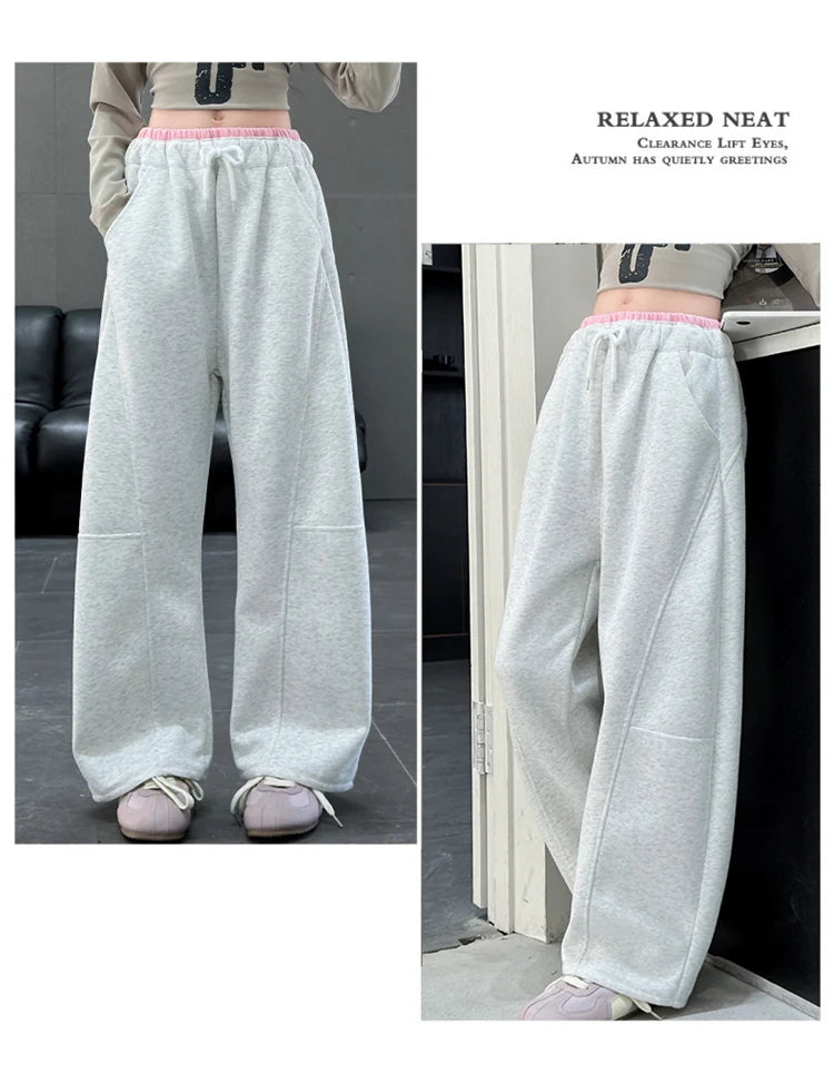 New Autumn Girls Sports Drawstring Pants Pink Grey Color Kids Sporty Trousers Trackpants Children Cotton Knitted Sweatpants