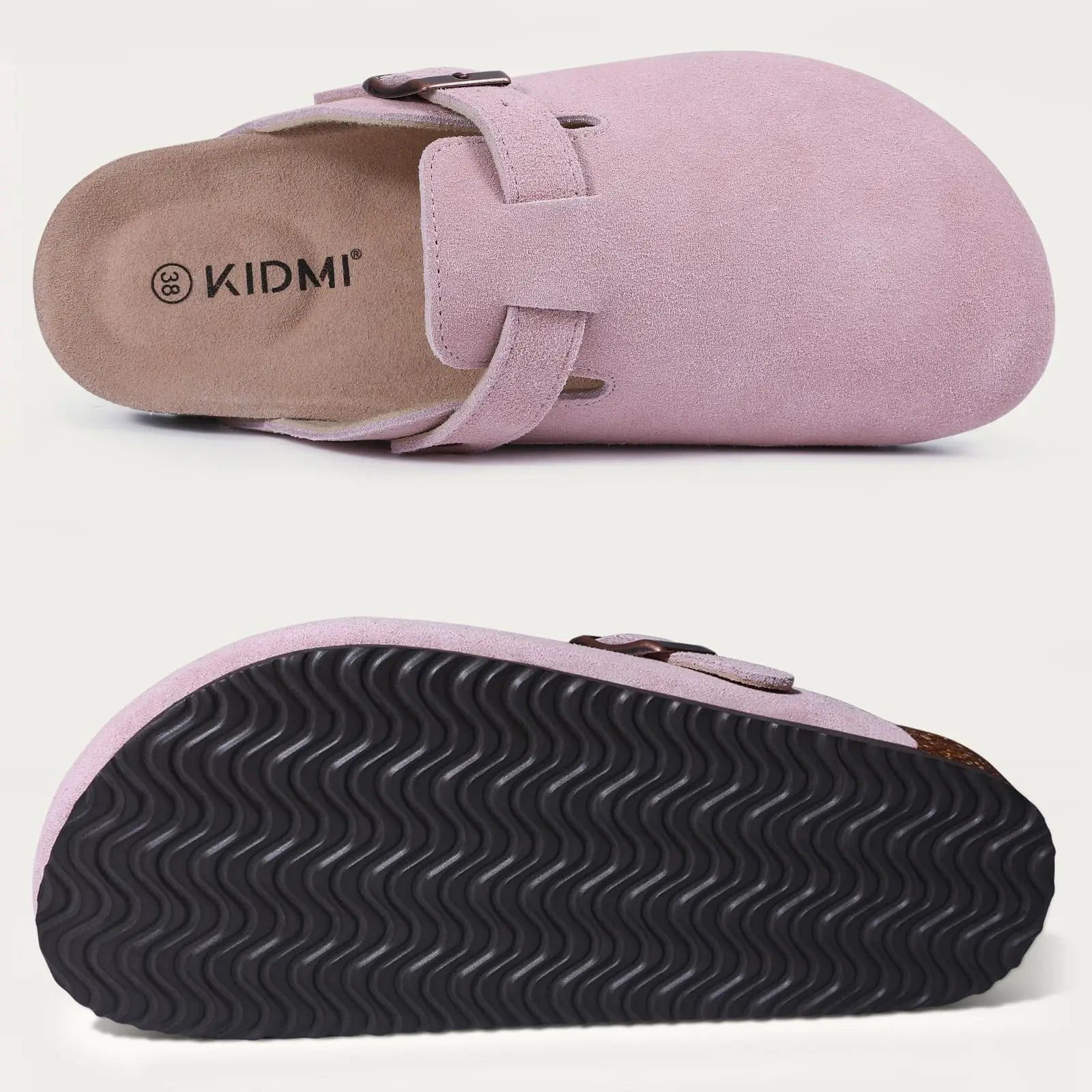 Comwarm Buckle Clogs For Women Men New Genuine Suede Clogs with Arch Support Soft Cork Footbed Mules Fashion Thick Beach Sandals