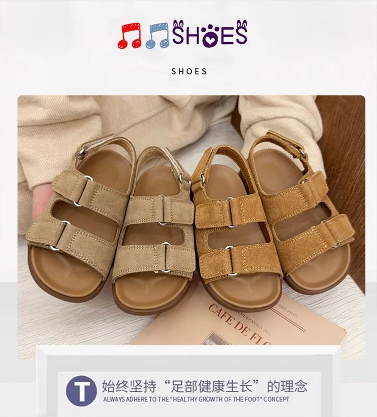 Fashion Boys Girls Sandal 2025 Summer New Fashion Simple Solid Color Children's Suede Outdoors Non-slip Open Toe Beach Sandals