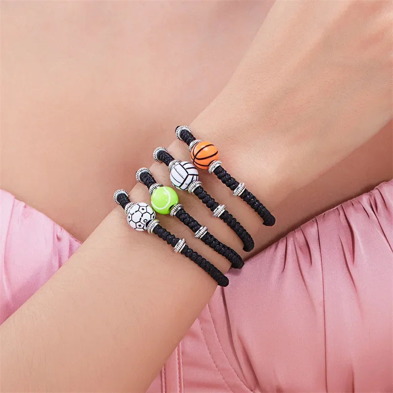 Leisure Ball Games Beads Rope Bracelet Unisex Handmade Braided Adjustable Knot 6 Styles Sports Braslet Outdoor Couple Hand Joias