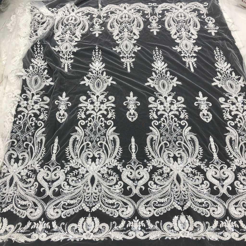 Luxury High-Quality Sequin Beads Embroidered Lace Fabric Suitable For Private Custom Wedding Dresses