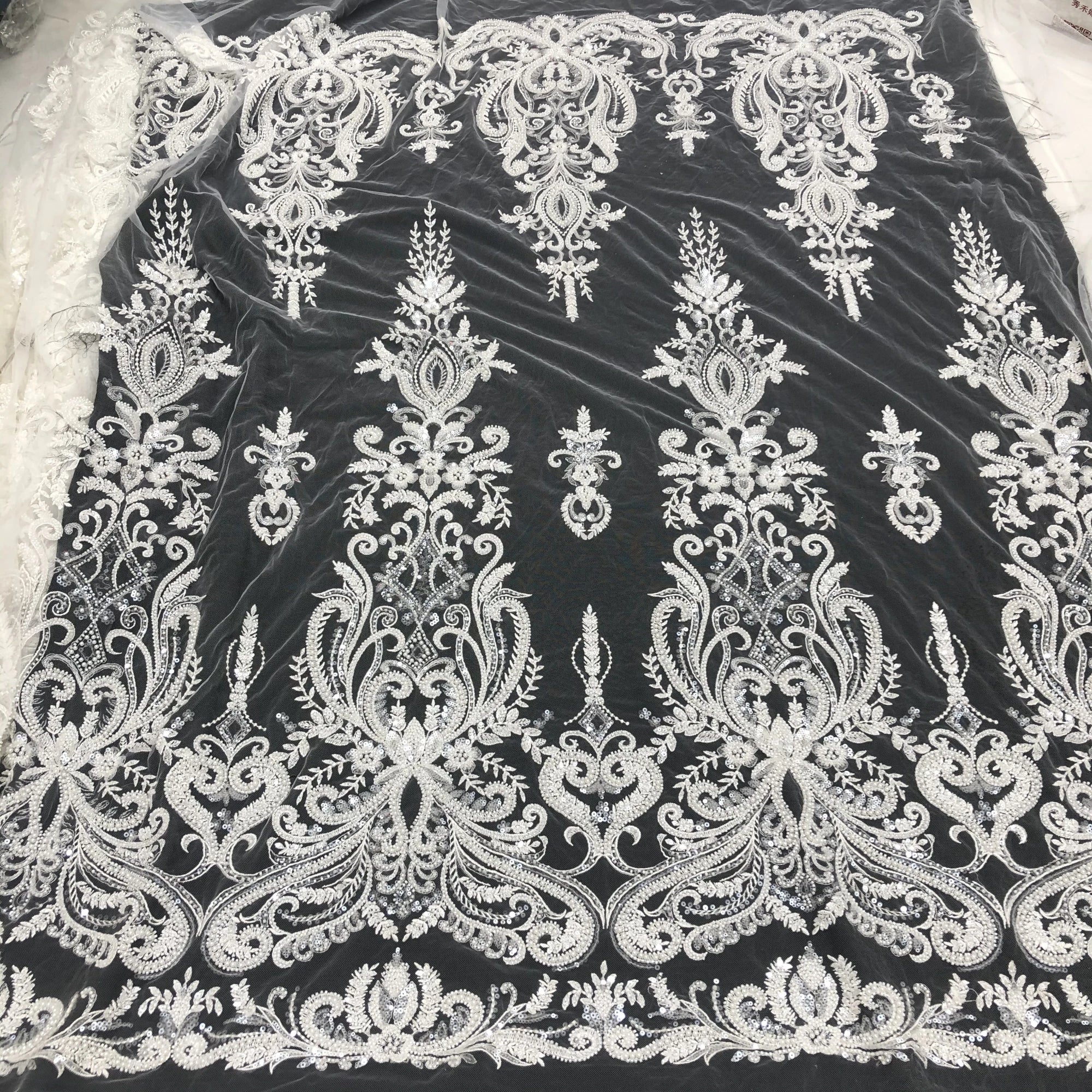 Luxury High-Quality Sequin Beads Embroidered Lace Fabric Suitable For Private Custom Wedding Dresses