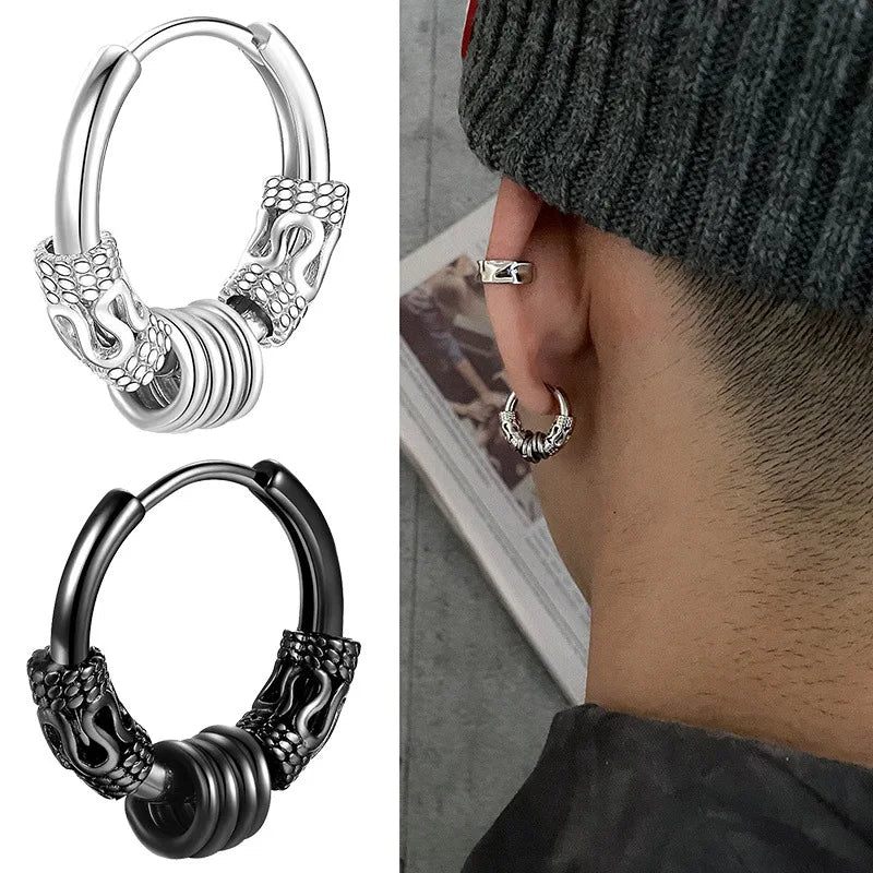 1pair Punk Stainless Steel Viking Earrings Round Circle Totem Hoop Earrings For Men Women Huggie Hip Hop 12mm 14mm 16mm