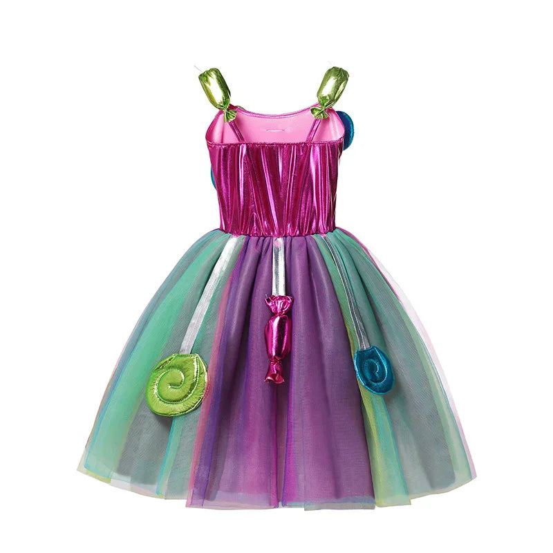 Girls Rainbow Lollipop Costume Princess Dress Purim Festival Candy Vestido Fancy Carnival Birthday Children Fantasy Wings Outfit