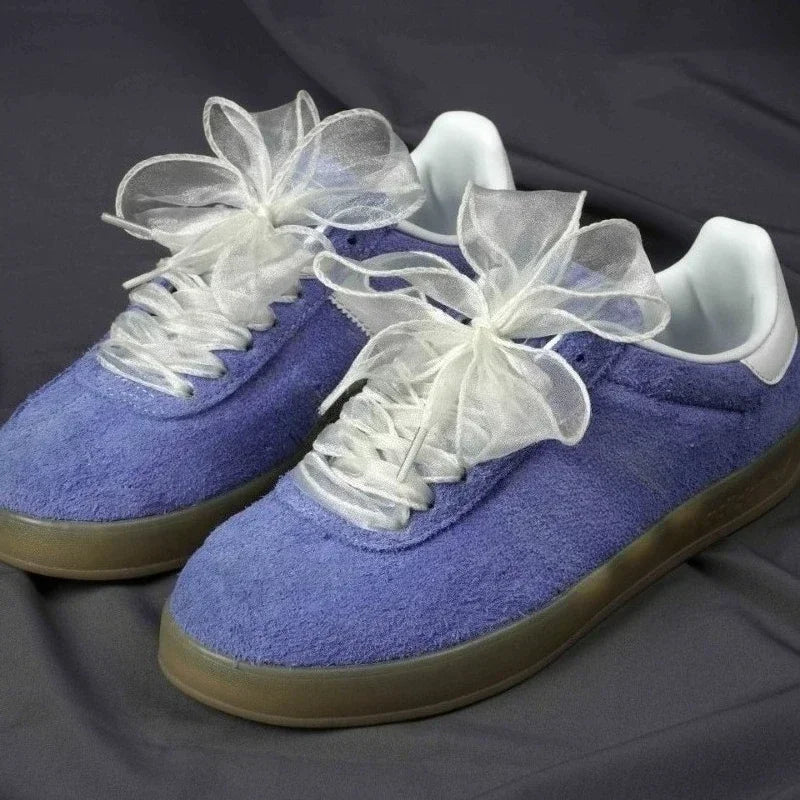 1Pair 80-140cm Fashion Organza Ribbon Sport Shoes Sneakers Bowknot Solid Flat Shoelaces Sport Casual Laces Women