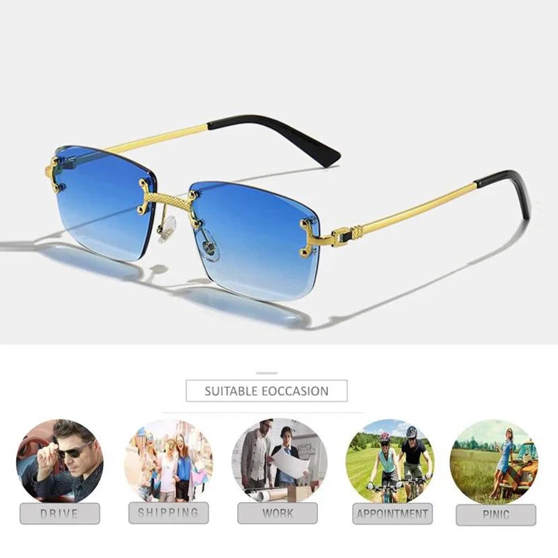 CATERSIDE Retro Rimless Square Sunglasses Men Women UV400 Small Gradient Sun Glasses For Men Popular High Quality Party Eyewear