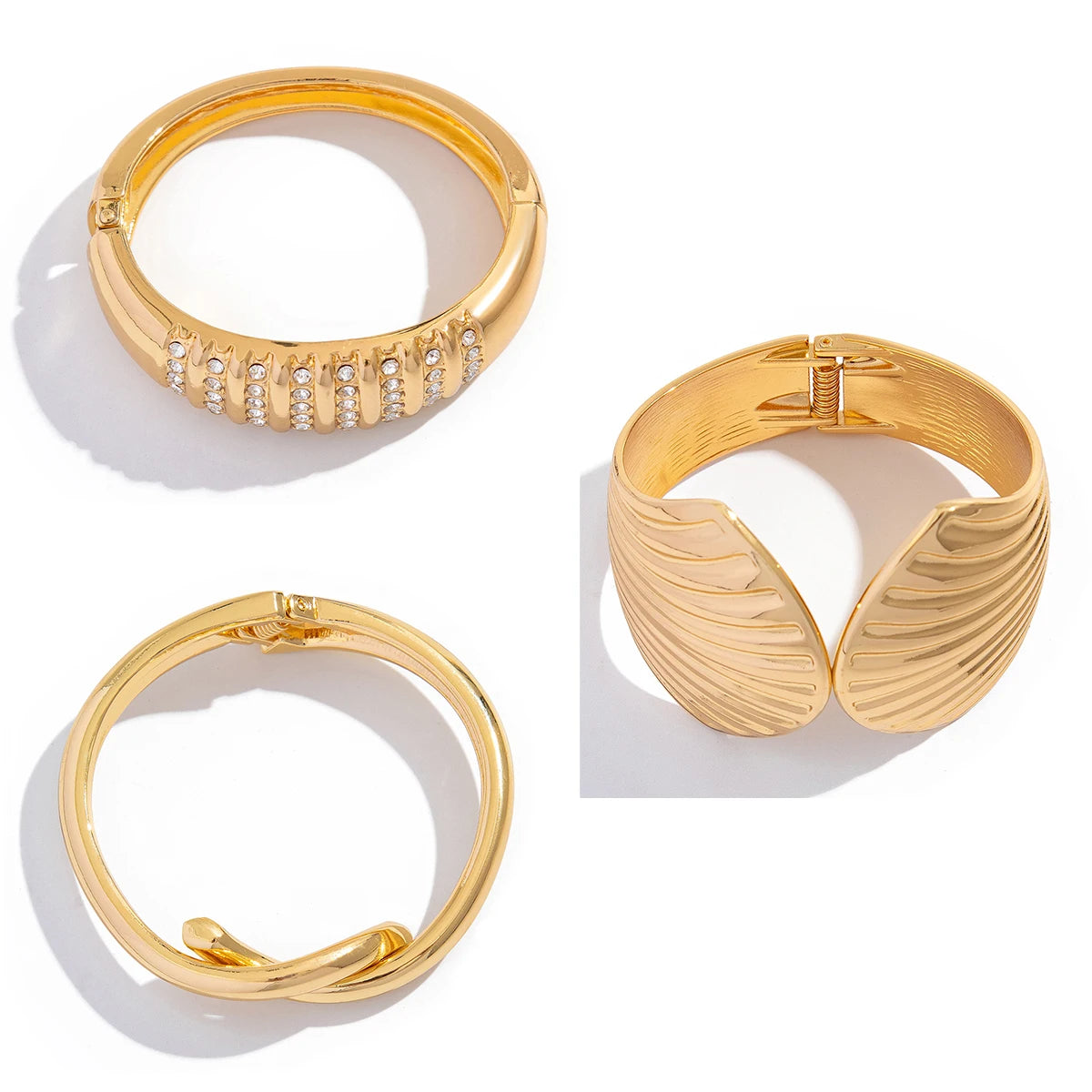 Ingemark Exaggerated Hip Hop Metal Scallop Knot Open Bangles Women Trend 2025 Vintage Gold Color Rhinestone Bracelet Men Jewelry