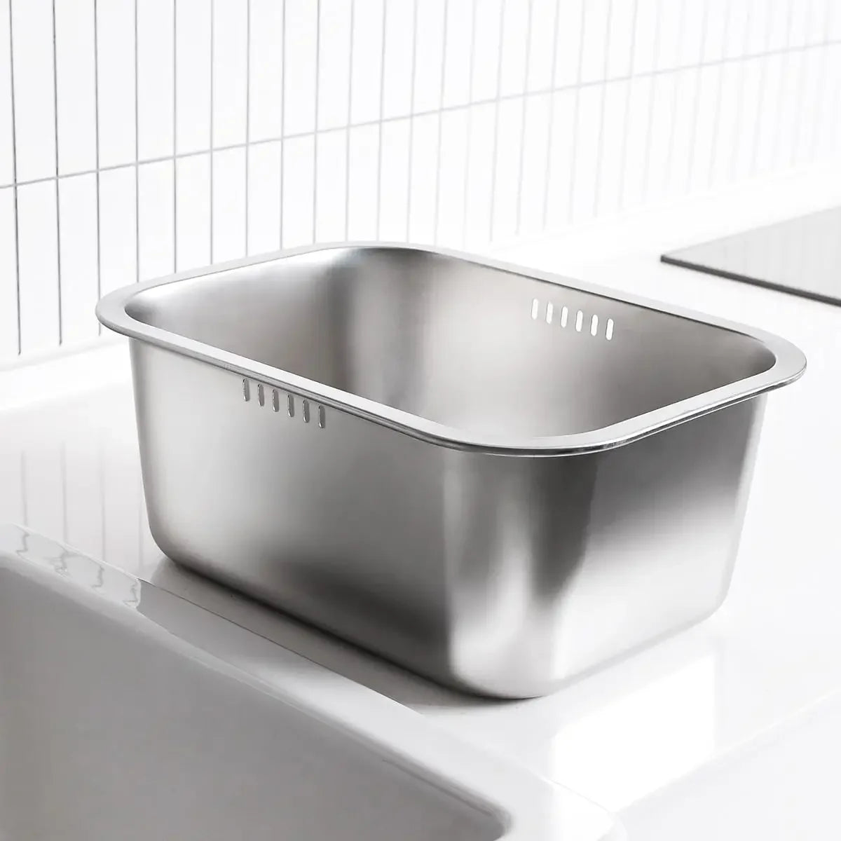 10L Portable Stainless Steel Washing-up Bowl Large Multipurpose Dish Tub Vegetable Washing Basin Kitchen Sink Organizer
