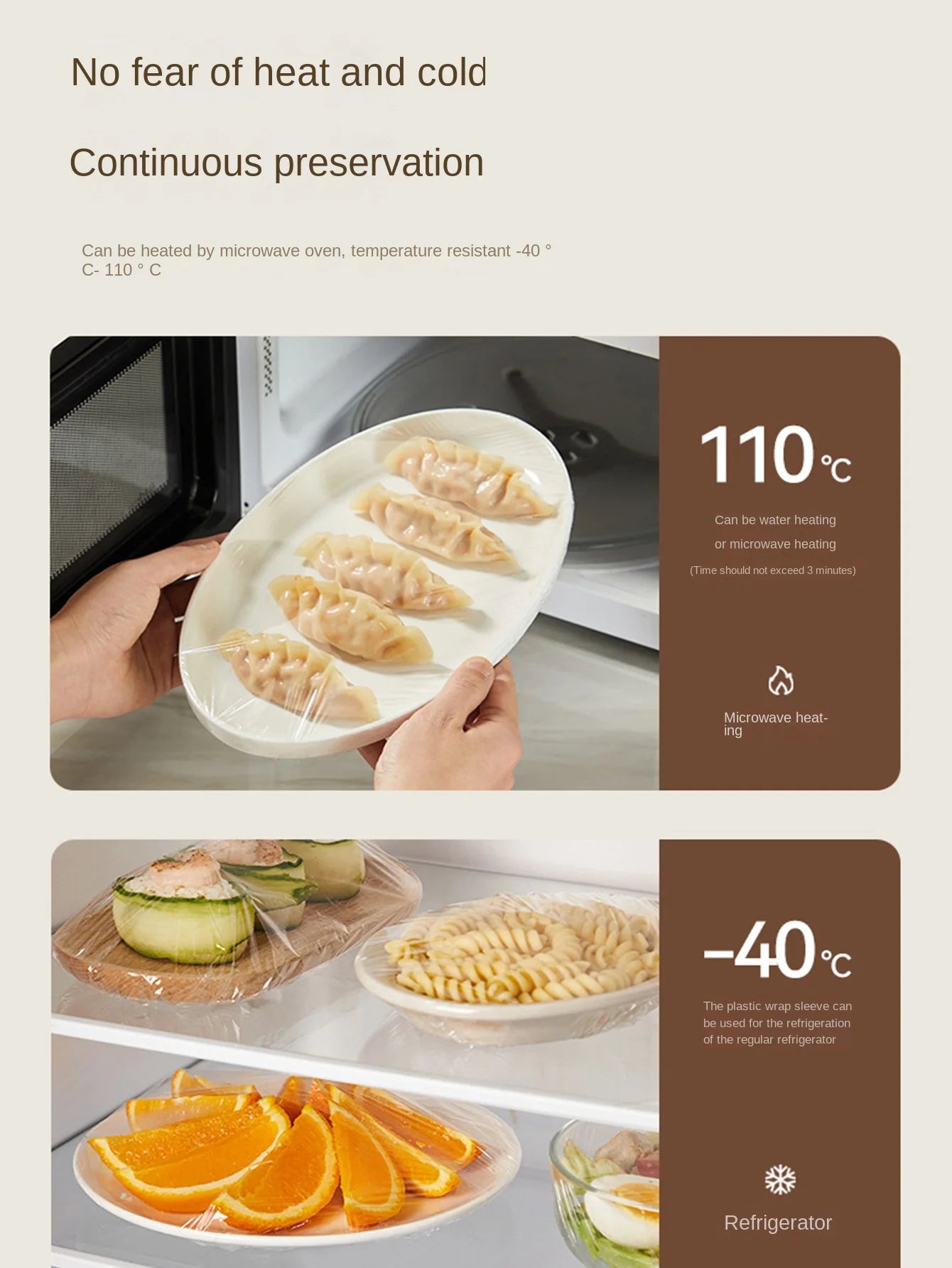 100-Pack Disposable Food-Grade Plastic Wrap Covers for Home Kitchen Refrigerator Leftovers, Hangable and Pull-Out Style