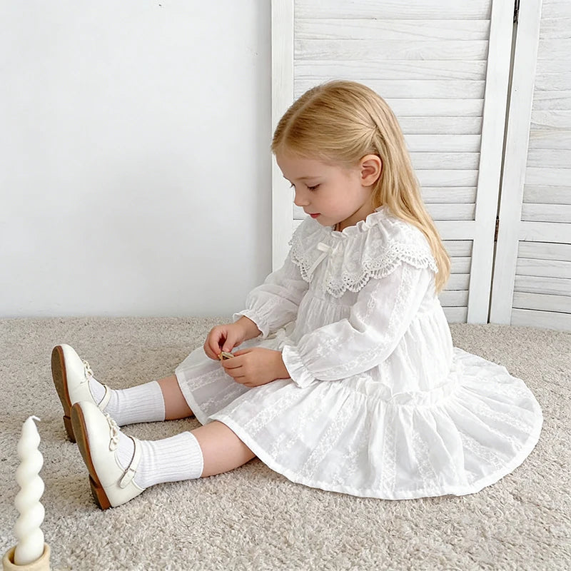 Spring Autumn New Kids Baby Dress Girls Lace Sweet Embroidery Princess Dress Kids Baby Girls Dress Cotton Children Clothes Dress