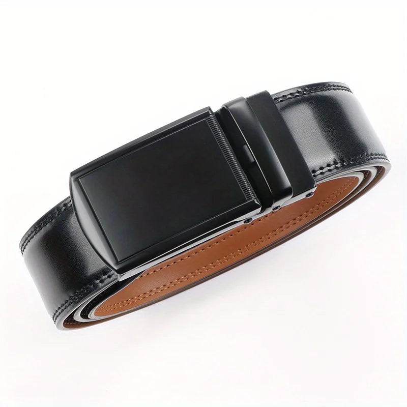 Original Genuine Leather Cowhide Belt for Men - Adjustable Automatic Buckle Versatile Casual Business Style Durable Alloy Buckle