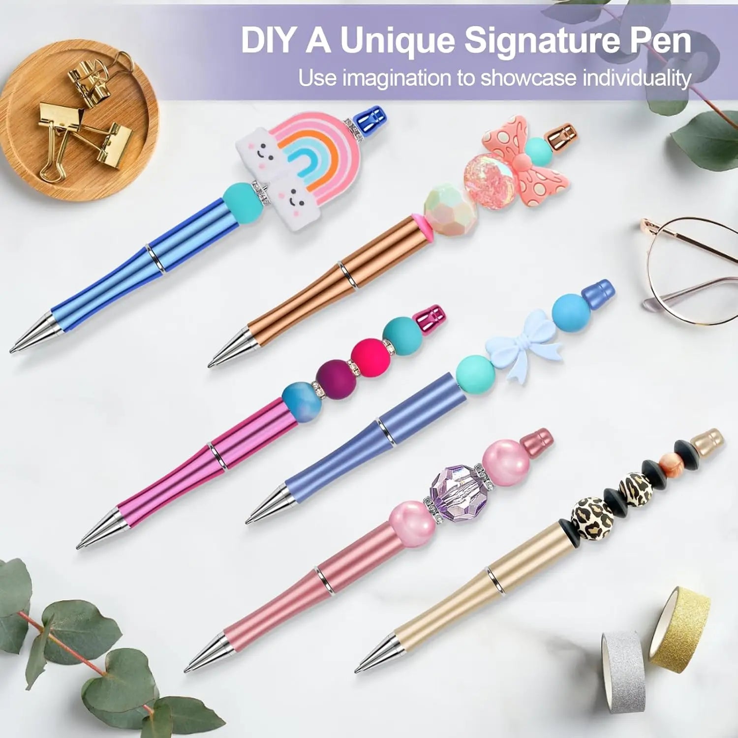 10PCS/20PCS Designated Theme Color DIY Bead Ballpoint Pen Set, Suitable For DIY Office &School Supplies