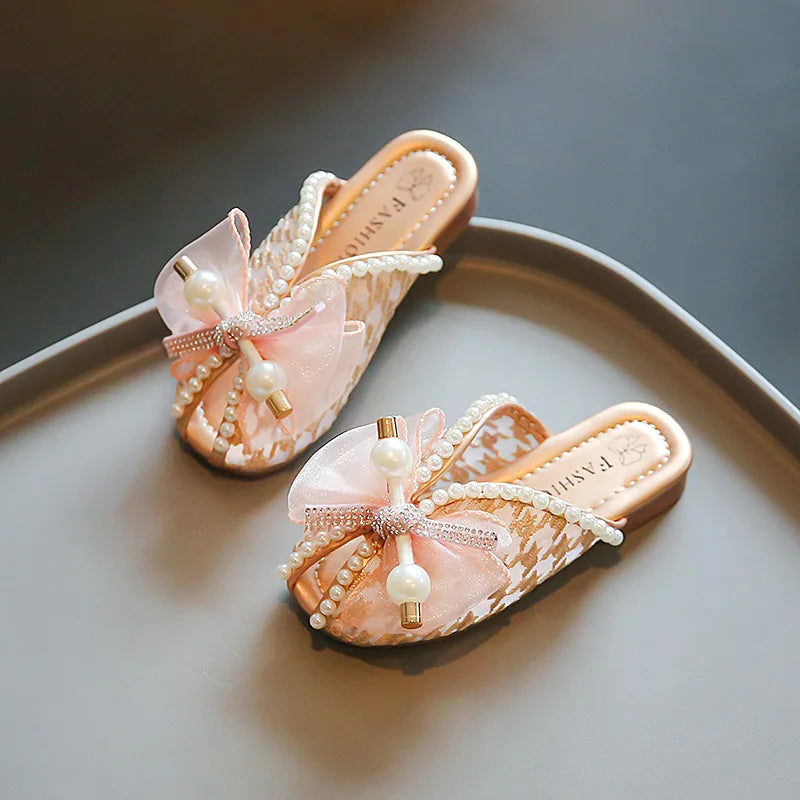 2025 New Girls Princess Sandals Summer Luxury Rhinestone Children Causal Shoes Chic Lace Kids Beach Sandals Open-toe Thick Soled