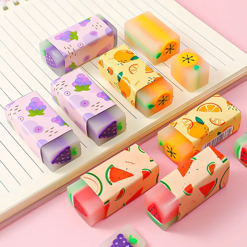Cute Fruit Eraser, Jelly Pencil Eraser for Kids, Animal Food Fun Pets Pencil Rubber Eraser with Sweet Smell