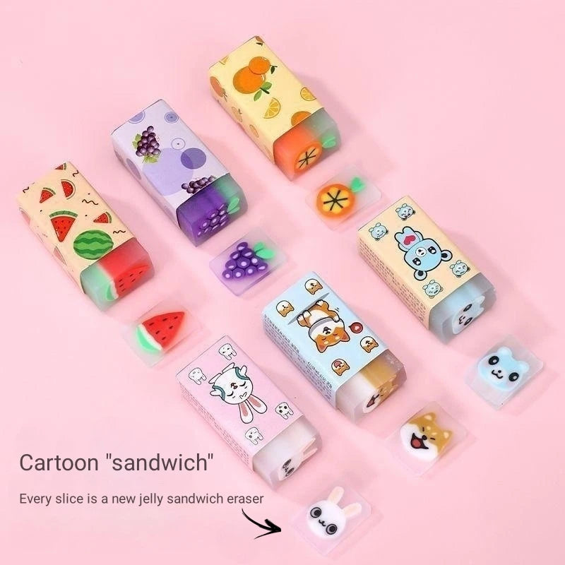 Cute Fruit Eraser, Jelly Pencil Eraser for Kids, Animal Food Fun Pets Pencil Rubber Eraser with Sweet Smell