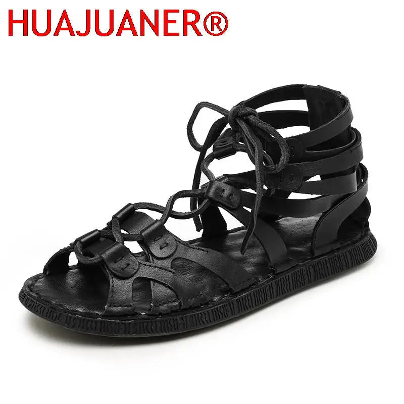 New Summer Men's Shoes Genuine Leather Roman Style Handmade Designer Casual Shoes Soft Comfort Outdoor Beach Sandals Mocassins