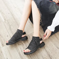 Birkuir Retro Hollow Out Sandals For Women Genuine Leather Flip Flop Slides Sandals Breathable Shoes Hook Loop Beach Sandals