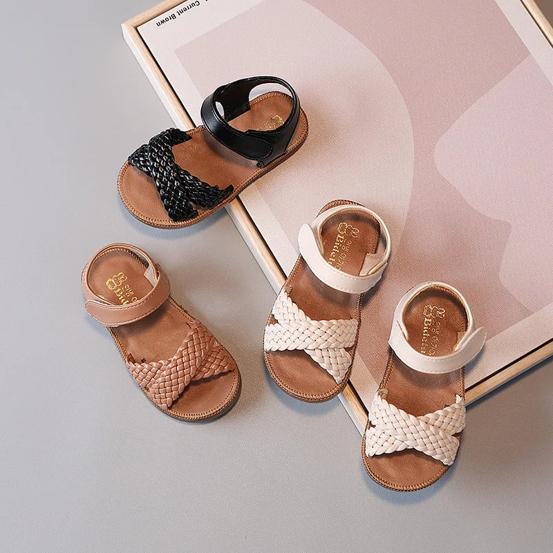 Baby Gladiator Beach Sandals Flat Casual Breathable Weave Roman Shoes Summer Kids Shoes 2026 Beach Children Sandals Girls F02121