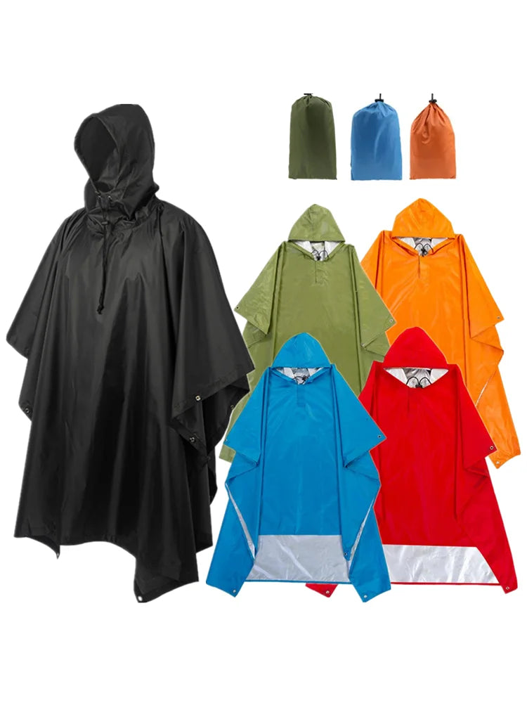3 in 1 Waterproof Adult Long Raincoat Women Men Rain Coat Jacket Hooded Poncho for Outdoor Hiking Travel Fishing Rainwear Suit