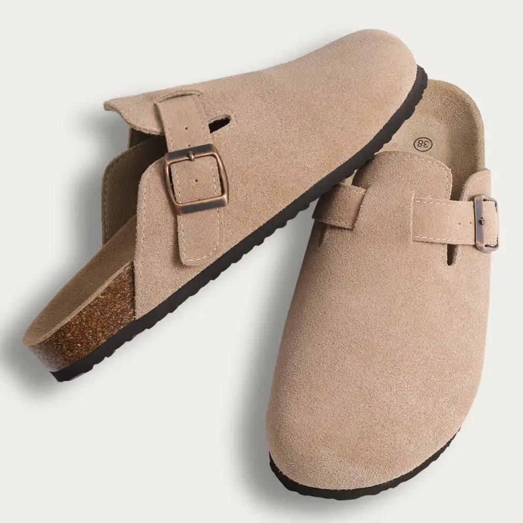 Comwarm Buckle Clogs For Women Men New Genuine Suede Clogs with Arch Support Soft Cork Footbed Mules Fashion Thick Beach Sandals