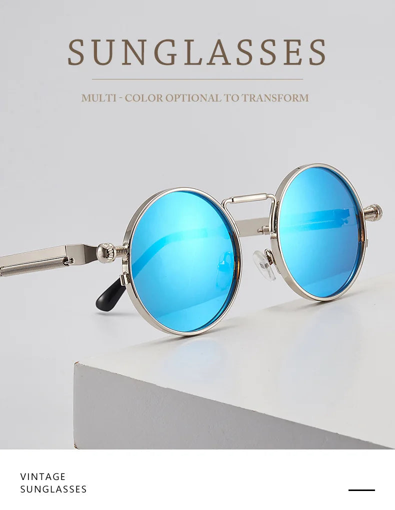 Retro Men Punk Style Sunglasses Colorful Round Metal Frame Women Fashion Sunglasses Uv400 2023
