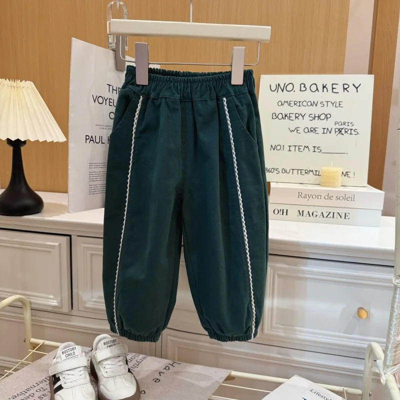 Girls Warm Pant 2026 Spring Autumn and Winter New Korean Children Girls Elegant Lace Loose Casual Tight Pants