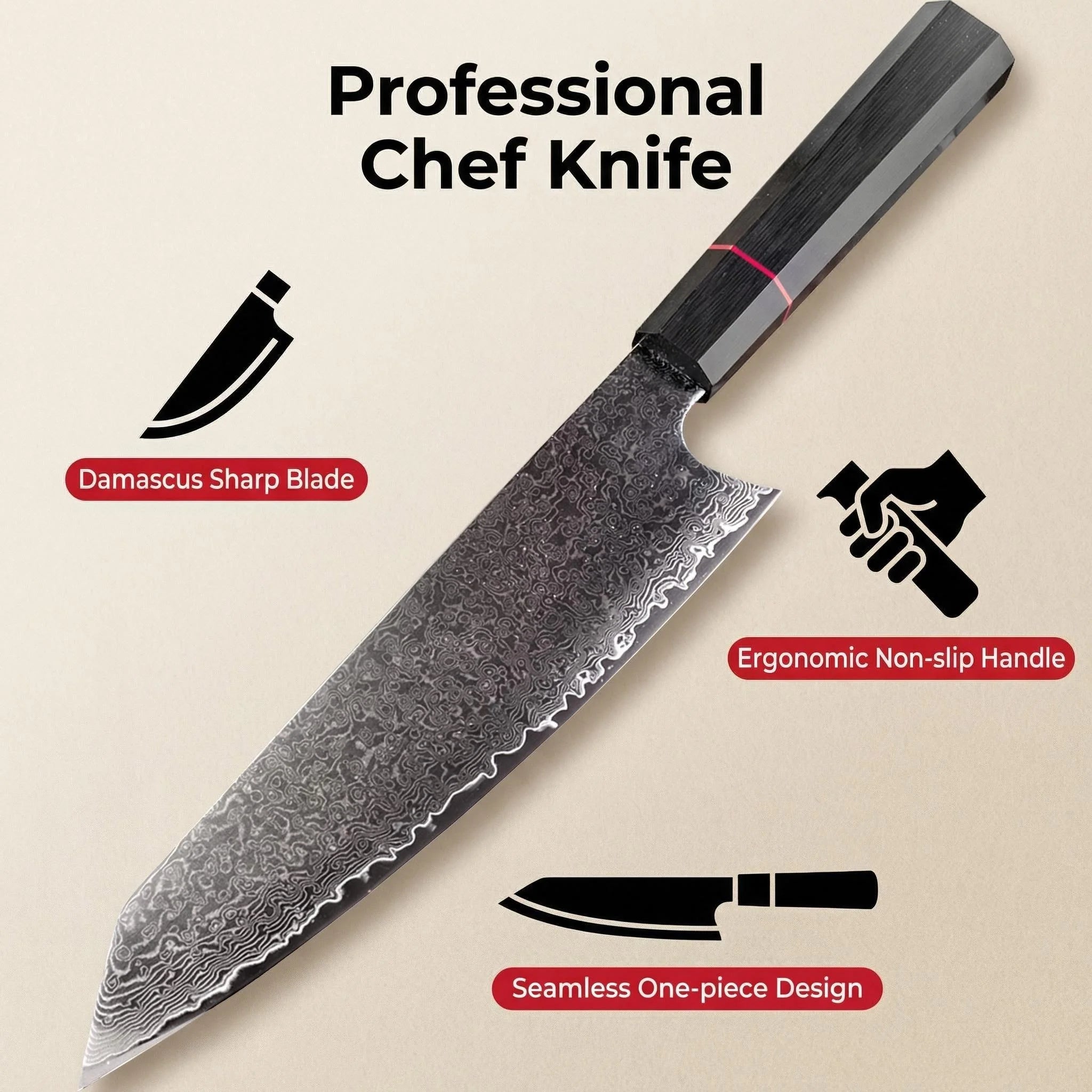 Professional Damascus Knife Cleaver Meat Slicing Fruit Fish BBQ Boning Knife G10 Handle Damascus Steel Kitchen Knives Chef Knife