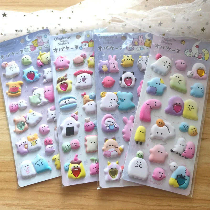 1 pc/4 pcs Cartoon Ghost Diamond 3D Puffy Sticker Scrapbooking Diy Journal Stationery Sticker Cute Decor School Supplies Gift