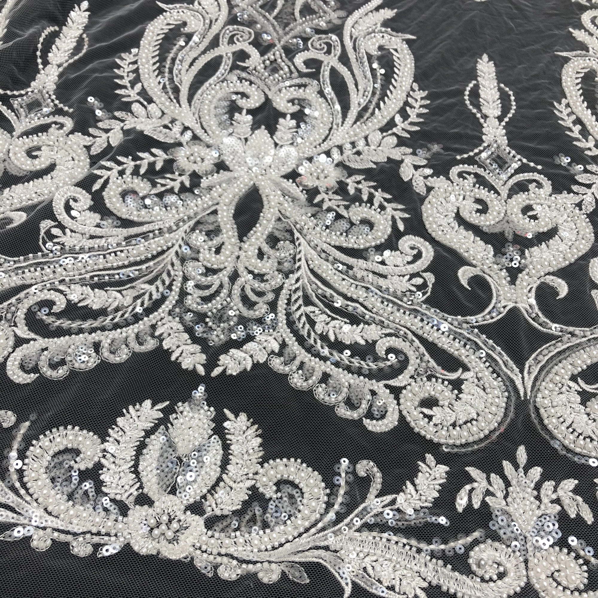 Luxury High-Quality Sequin Beads Embroidered Lace Fabric Suitable For Private Custom Wedding Dresses