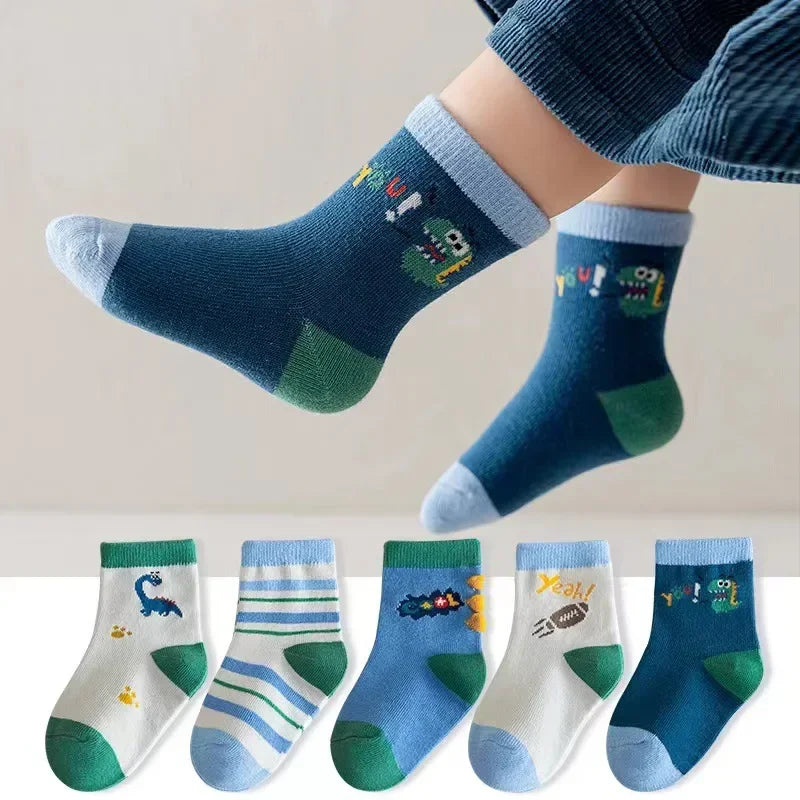 5 Pairs Kids Boys Socks Tennis Children Sport School Students Socks Spring Autumn Soft Cotton Toddler Mid Tube Girls Sports Sock