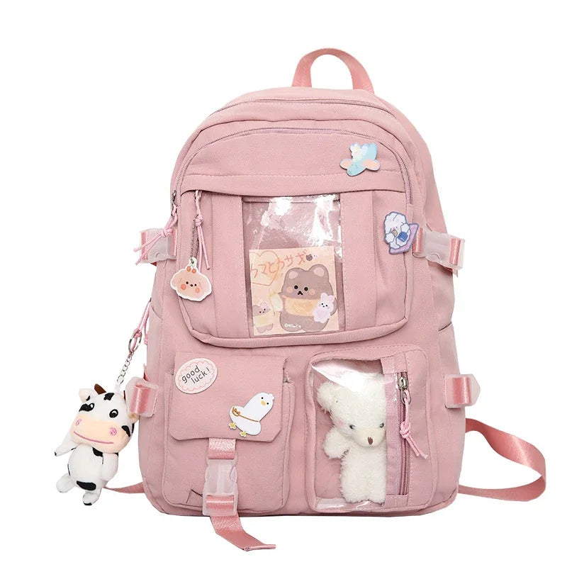 Popular Pink Purple Color Girls High School Student Backpack Bags Without any accessory version