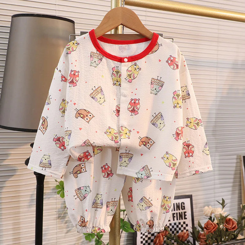 Kid Cute Cartoon New Sleepwear 2pcs Toddler Children Homewear Pajamas Thin Spring Summer Boys Girl Air Conditioning Clothing