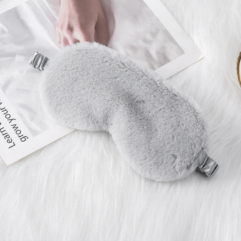 Soft Plush Sleeping Mask Cute Rabbit Fur Blindfold for Nap Eye Cover Health Sleep Aid for Men Women Students All Seasons