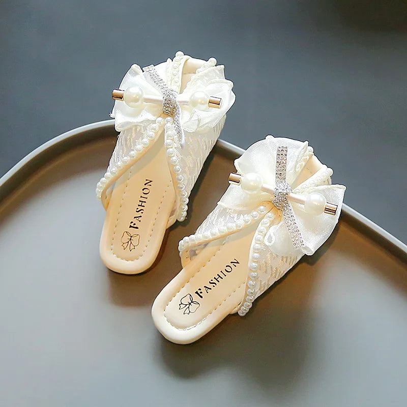 2025 New Girls Princess Sandals Summer Luxury Rhinestone Children Causal Shoes Chic Lace Kids Beach Sandals Open-toe Thick Soled