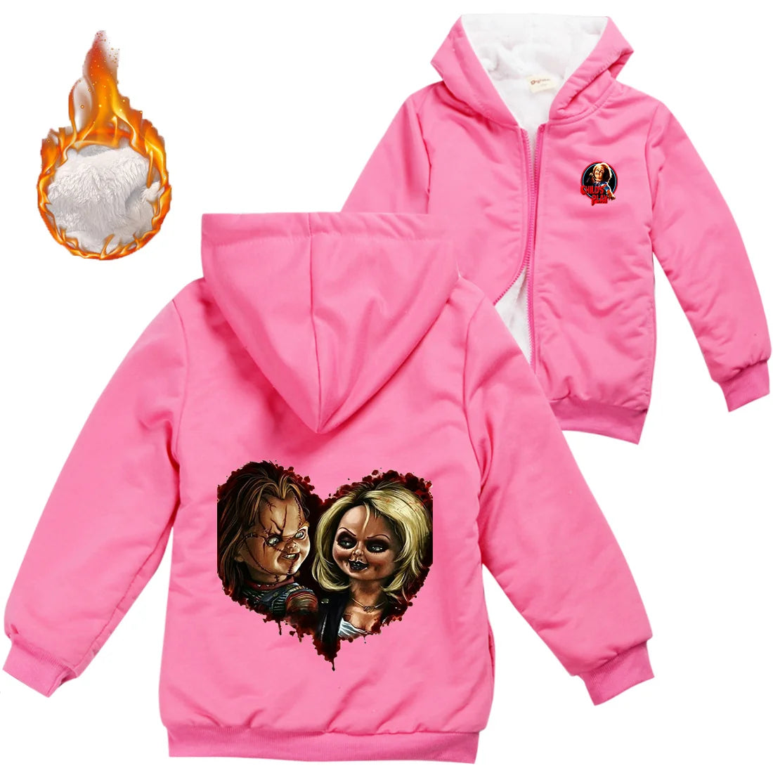 Child's Play Chucky Warm Winter Jacket For Boys Girls with Zipper Children Coat Thicken Hooded Sweater Kids Outerwear
