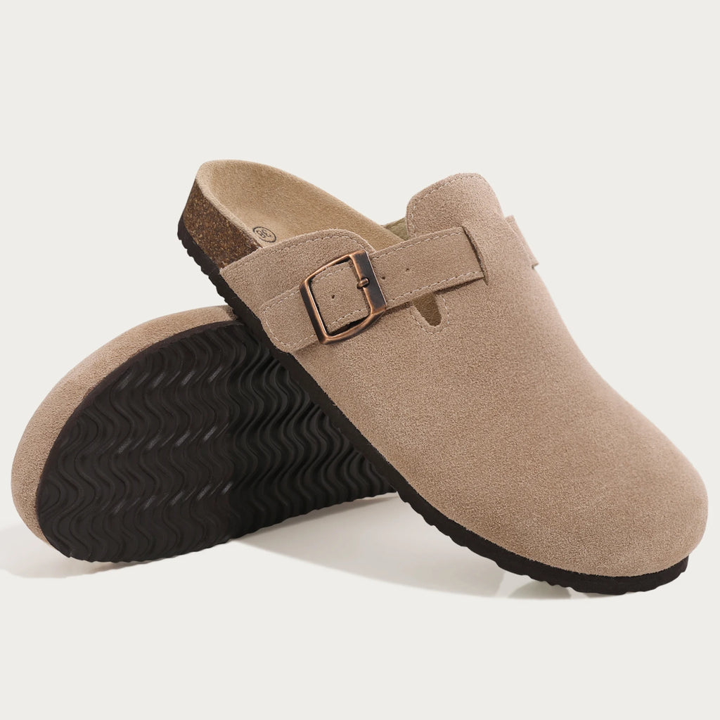 Comwarm Buckle Clogs For Women Men New Genuine Suede Clogs with Arch Support Soft Cork Footbed Mules Fashion Thick Beach Sandals