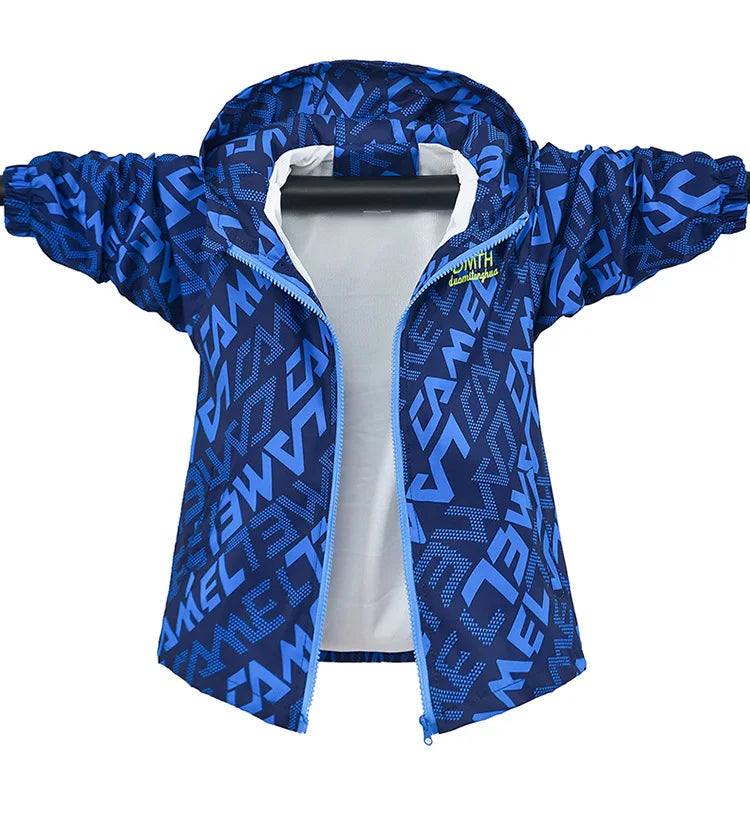 Teenagers Autumn Boys Jacket Hooded Zipper Fashion Spring Waterproof Children Outerwear Birthday Gifts 4-14 Years Kids Clothes