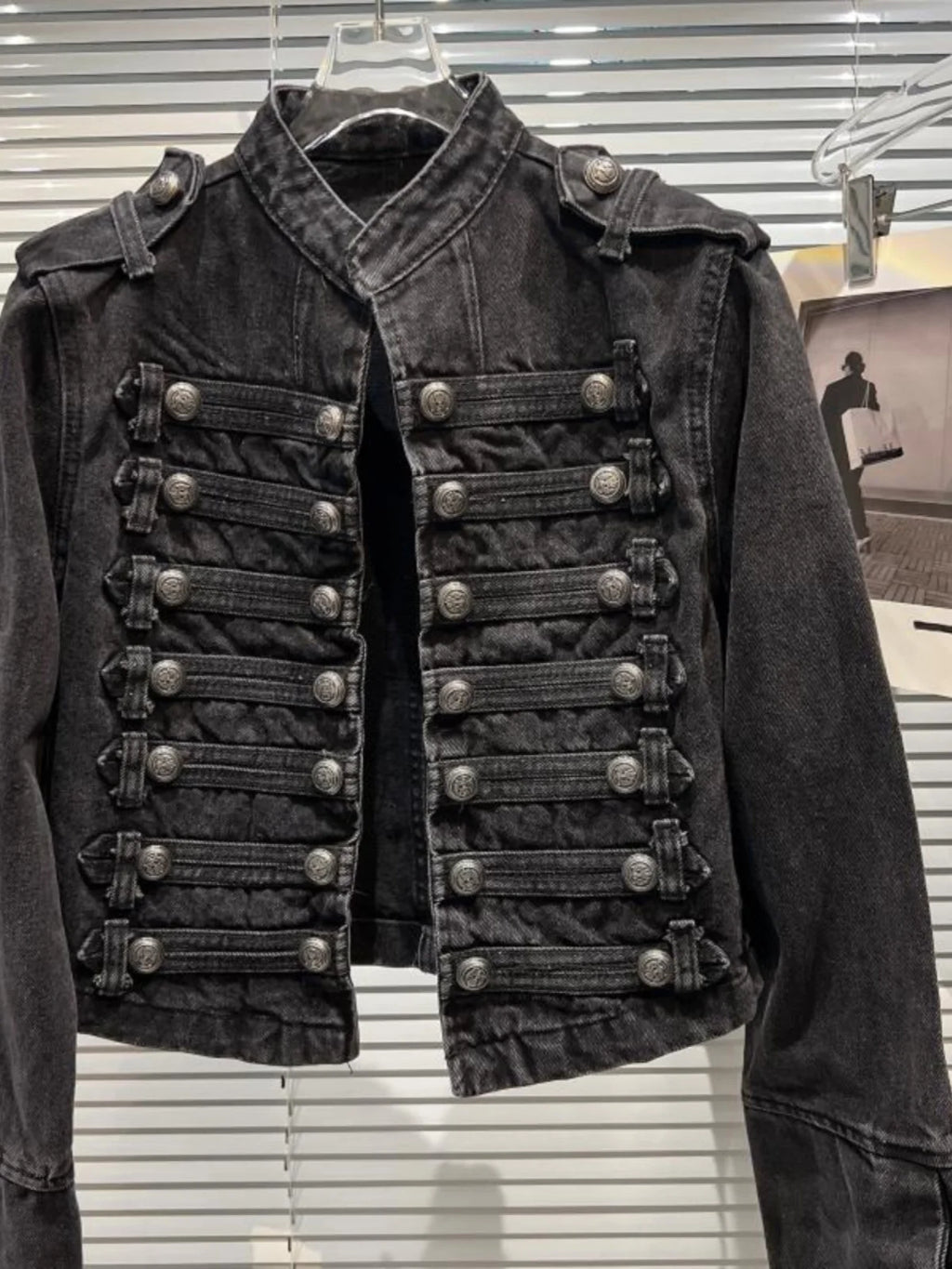 Punk Style Black Stand Up Collar Denim Jackets Vintage Washed Motor Coat For Women 2025 Autumn New Loose Long Sleeve Outerwear