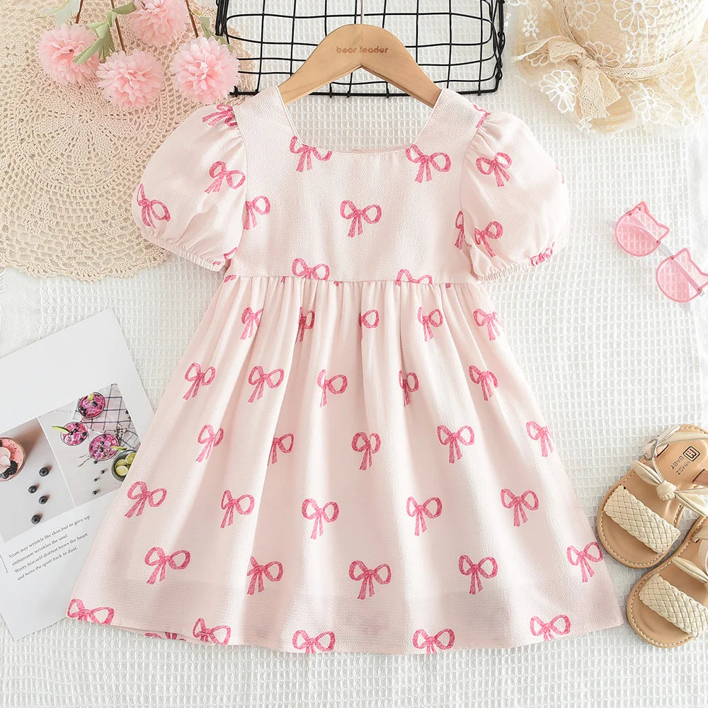 Flower Girl Dresses Summer Casual Children's Clothing for 3-7 Years Old Wearing Short Sleeved Square Neck Cute kids Clothes