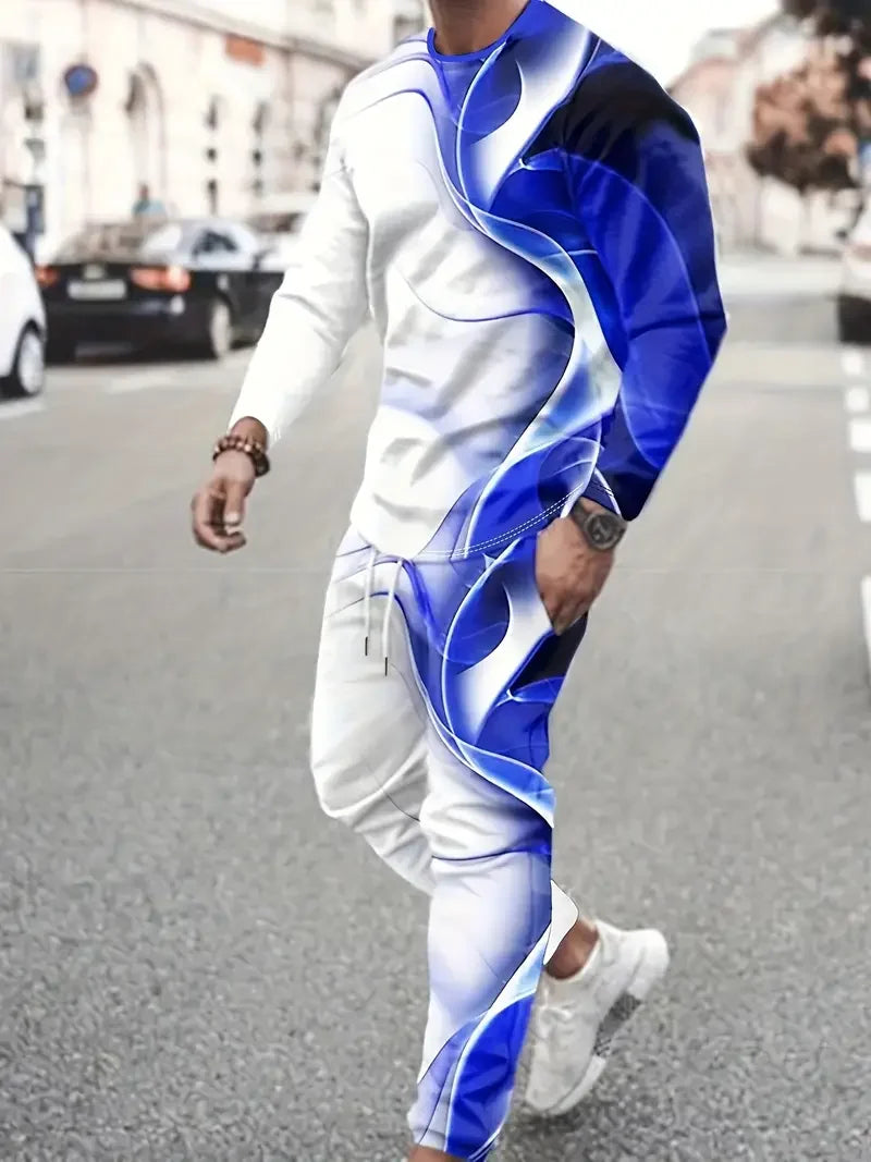 Autumn Men's Long Sleeve T-Shirts Pants Sets 3D Print Fashion Men Sportswear Man Clothes Street Tracksuit Jogger 2 Piece Outfits