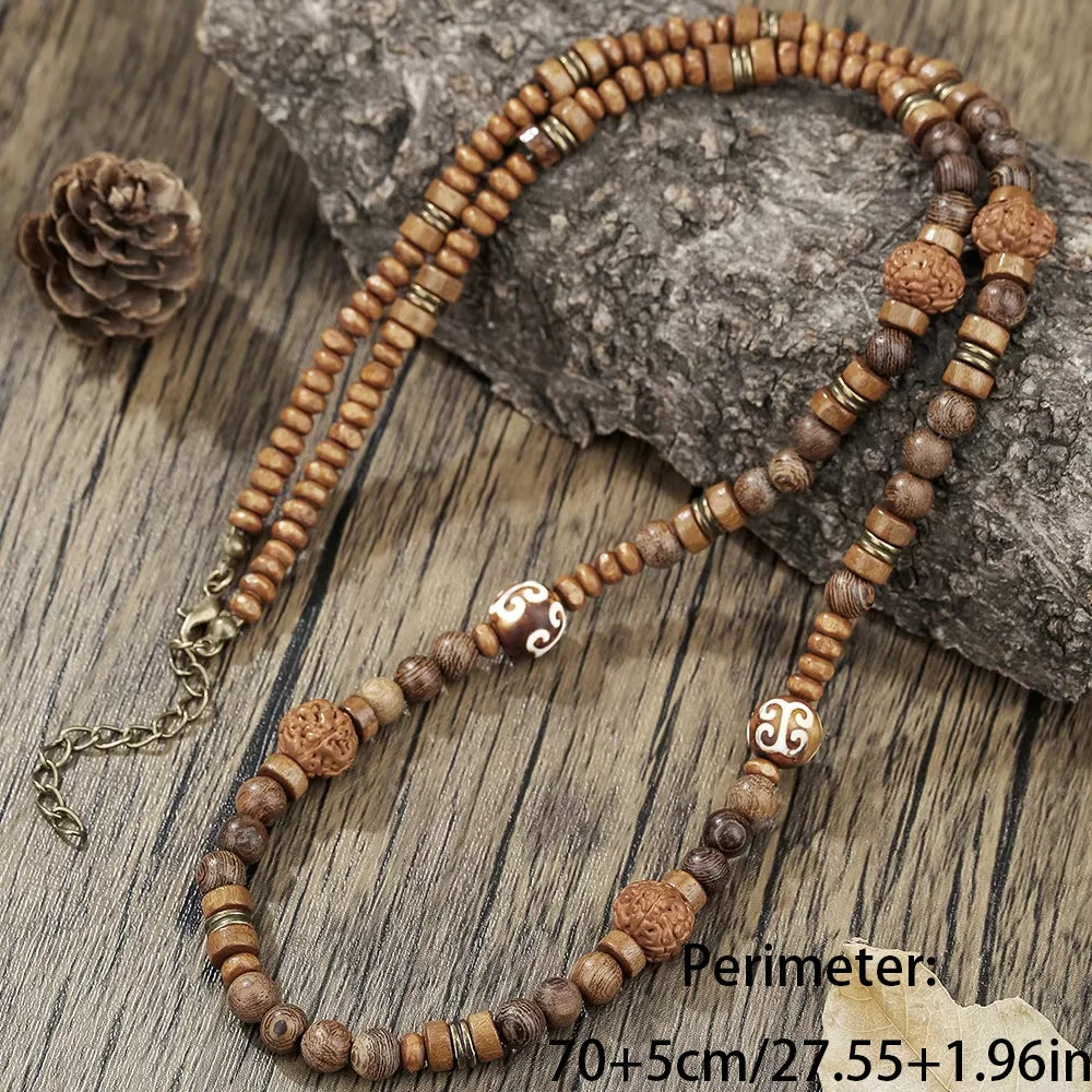 1PC Fashion Vintage Ethnic Wooden Beaded Necklace for Men Hippie Necklace Man Tribal Jewelry
