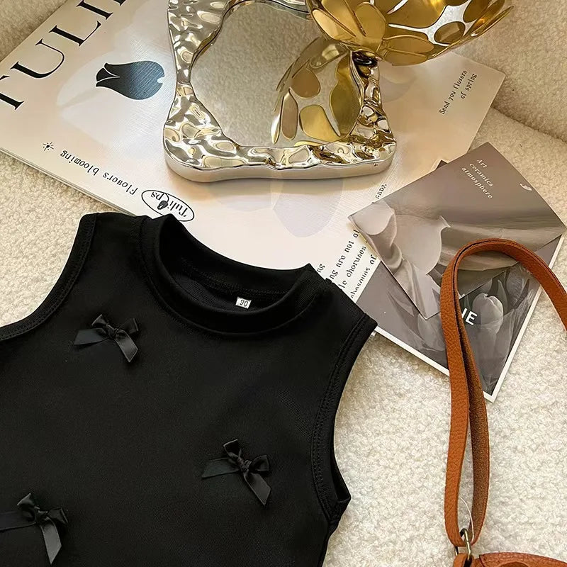 Girls Sleeveless T-shirt Fashion Comfortable Top Children Kids Clothing Bow Summer Vest Clothing
