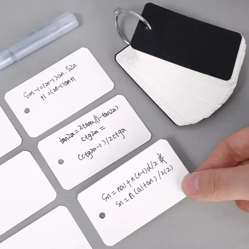 400-100Sheets Flash Cards Portable Index Cards with Ring Study Note Memo Pad Kraft Paper Notecards for Studying School Supplies