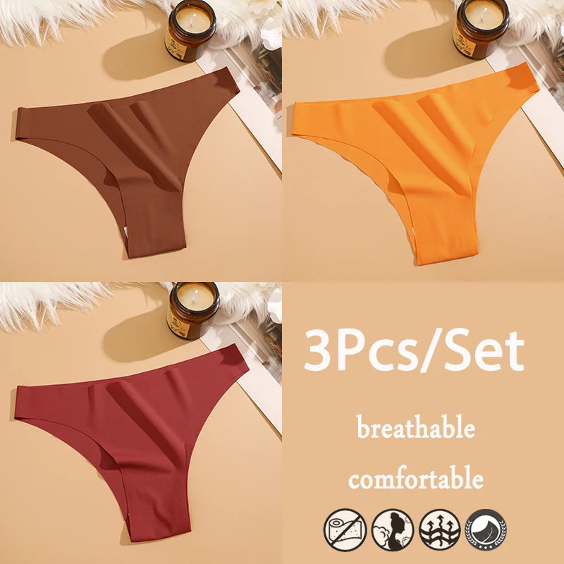 3Pcs/Set Ice Silk Seamless Underwear For Women Low Waisted Brazilian Pants Breathable High Elasticity Lingerie Intimates Panties