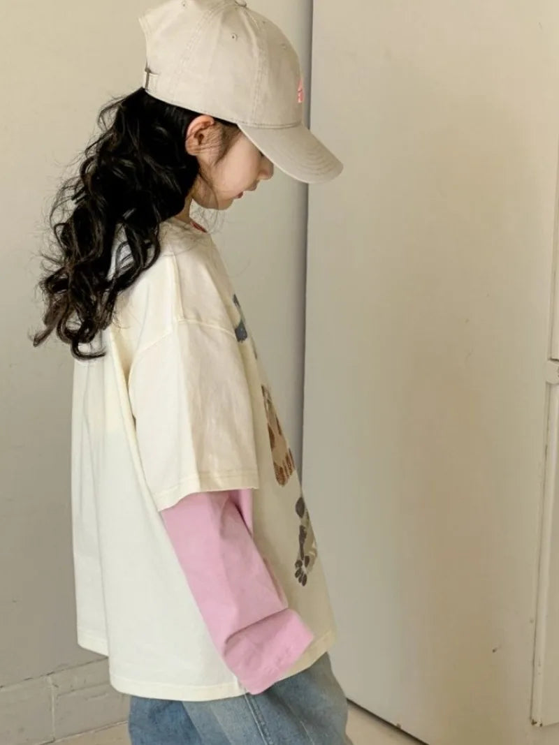 Fake Two Piece Outdoor Clothes for Children Girl From 5 6 Years Kids Girls 8 10 Children's Clothing 7 12 T-shirts Shirt Fashion